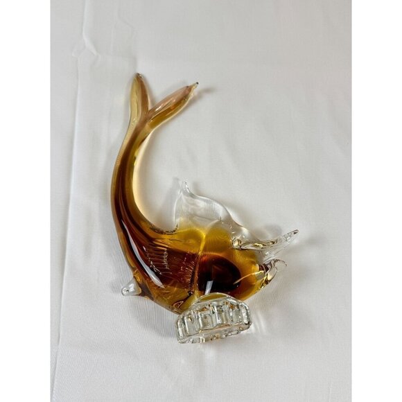 Vintage Italian Murano Glass Fish Sculpture | Amber | Hand-Blown | 9.8" Tall - Picture 7 of 9